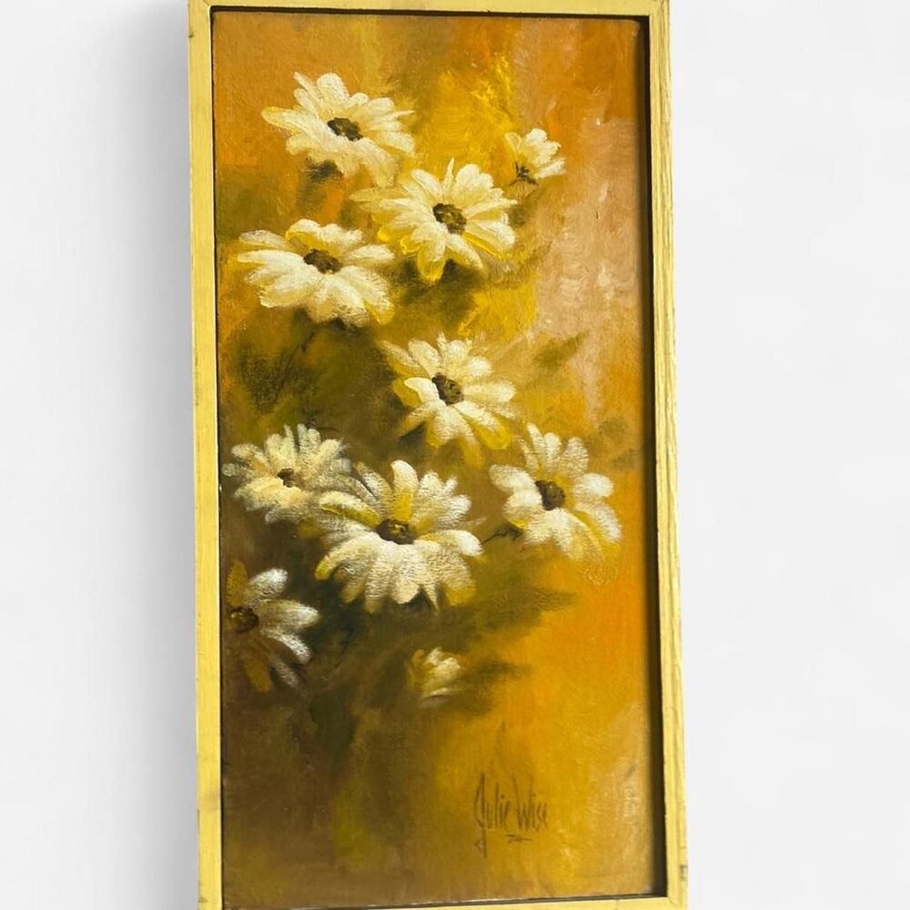 Original 1974 Mid-Century Daisy Textured Oil Impasto Painting